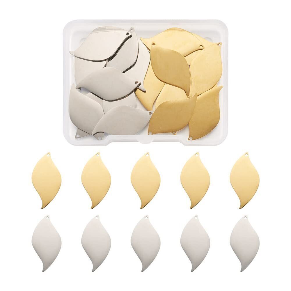 7401 Pandahall 20pcs Stainless Steel Leaf Blank Stamping Tag Charms - Laser